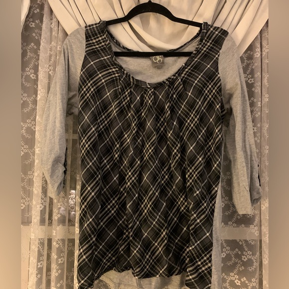 Anthropologie Tops - One September Black and Gray Plaid Blouse